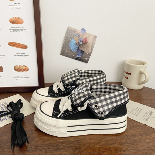 Damen Plateau-Sneaker mit modischen Karomotiven und strapazierfähigem Obermaterial EB
