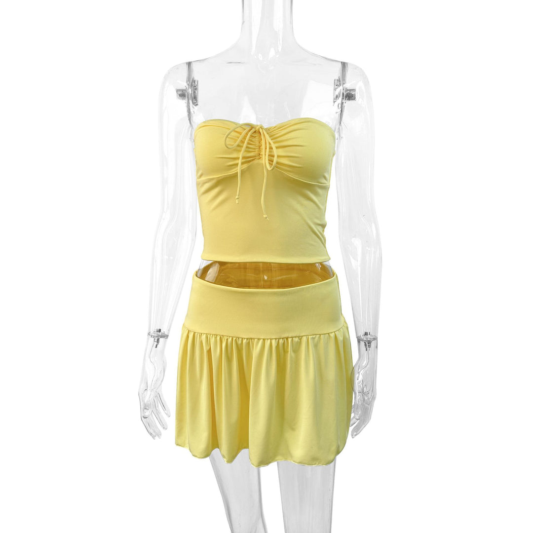 Damen modisches Crop-Top mit Rock und Rüschen EB