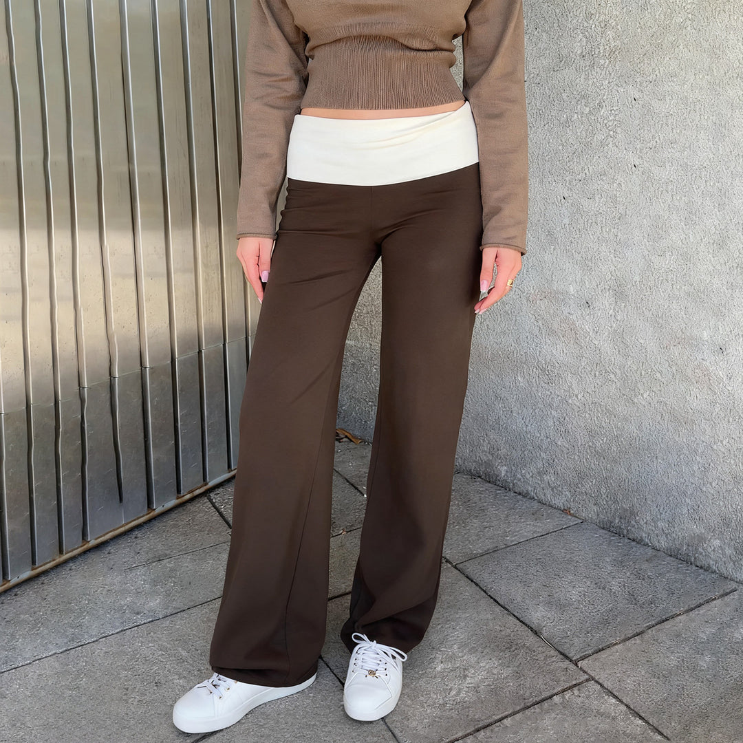 Damen nan weiche Yoga-Loungehose mit umklappbarem Bund und weitem Bein EB