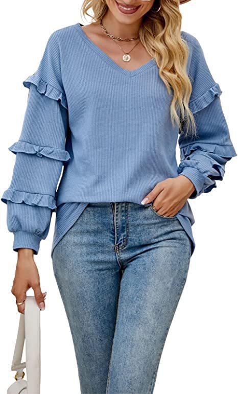 Damen Rüschensweater mit V-Ausschnitt EB