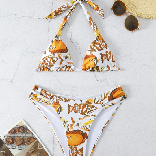 Damen Triangel-Bikini-Set mit verstellbarem Schnürdesign EB