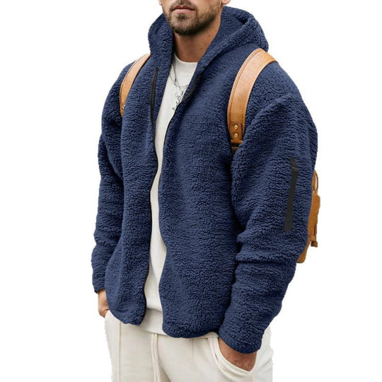 Herren nan Teddy-Fleece Zip-Jacke mit Kapuze, verdecktem Zwei-Wege-Reißverschluss und Ärmeltasche EB