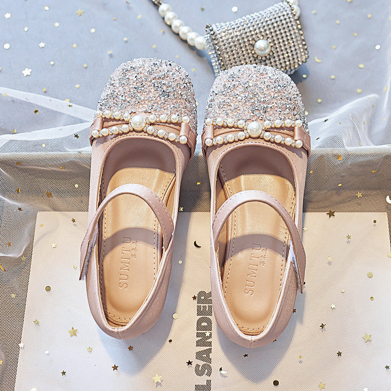 Mädchen Ballerinas mit Perlenschmuck und Glitzer EB