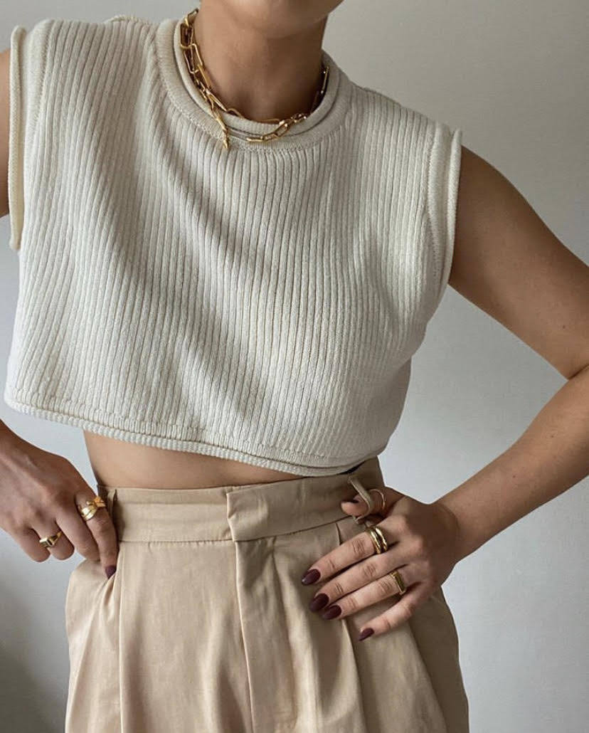 Damen cropped Rippenoberteil mit lässigem Look EB