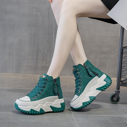 Damen hohe Sneaker mit modischem Reißverschluss und sportlicher Sohle EB