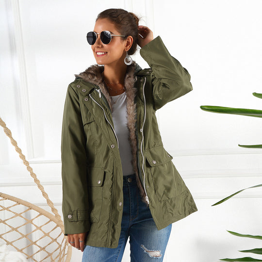 Damen Outdoor Parkajacke mit verstellbarem Kordelzug und abnehmbarer Kapuze EB
