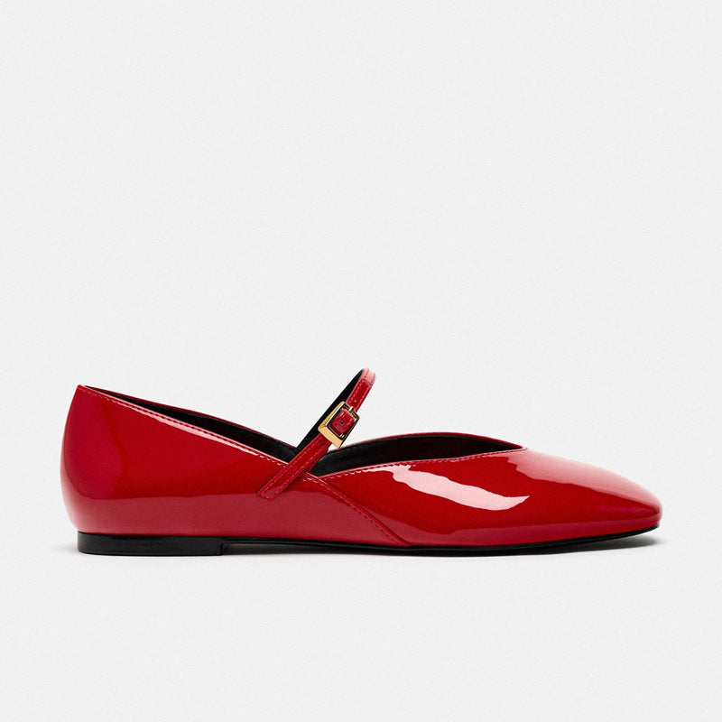 Damen Elegante Slip-On Ballerinas mit verstellbarem Riemen und hochwertiger Oberflächenstruktur EB