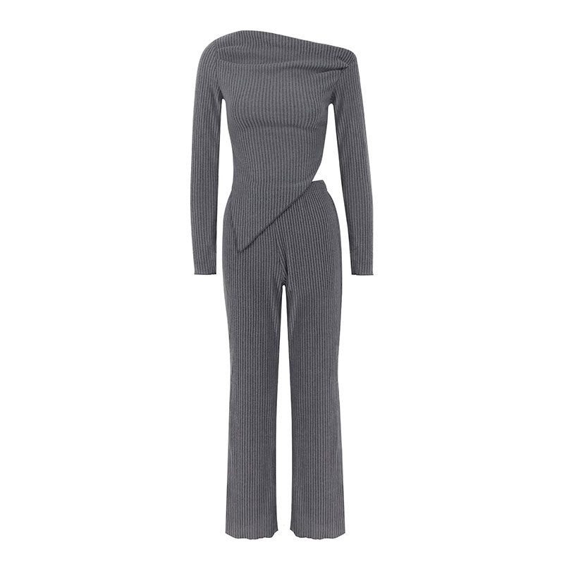 Damen figurbetontes Jumpsuit mit asymmetrischem Ausschnitt und langen Ärmeln EB