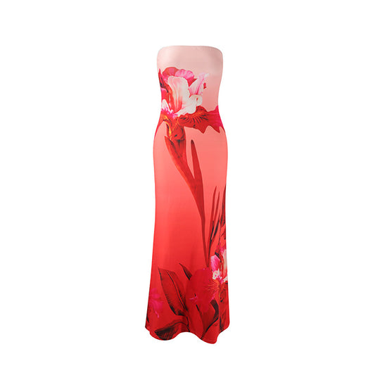 Damen strapaziertes Maxikleid mit stilvollen Blumenmotiven EB