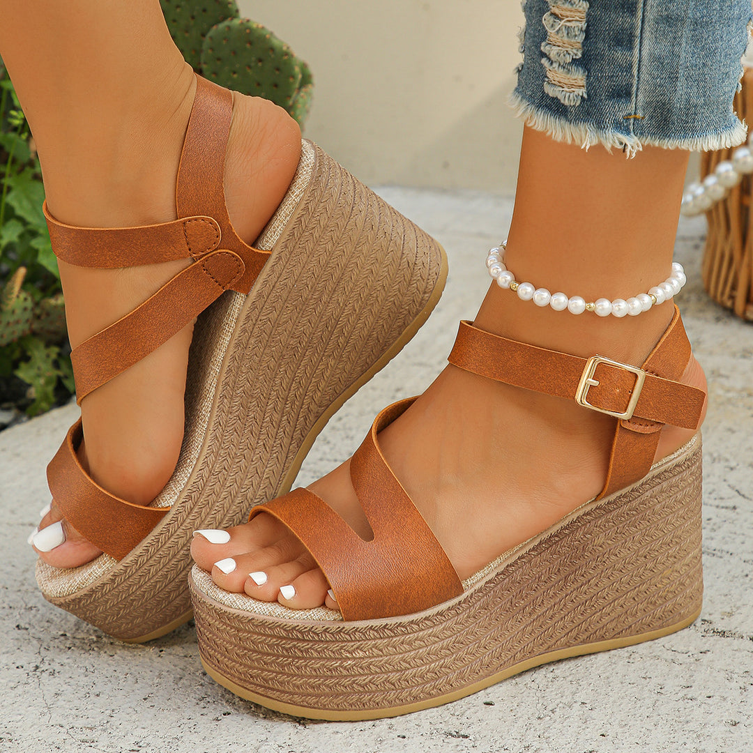 Damen elegante Plateau-Sandalen mit verstellbarem Riemen und komfortablem Fußbett EB