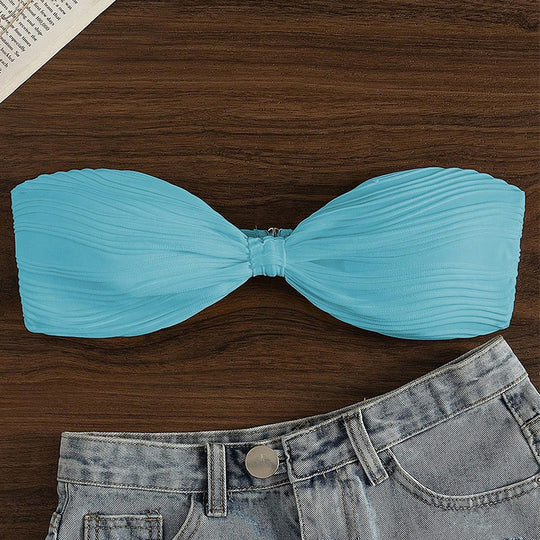 Damen Bandeau-Bikini-Oberteil mit Plissee-Design EB