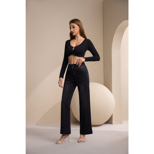 Damen weite High-Waist Jeans mit klassischem Schnitt und modernem Touch EB
