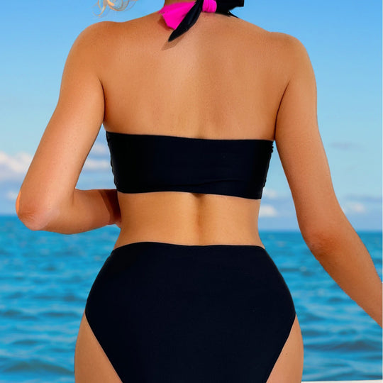 Damen Sportliches Hochgeschnittenes Bikini-Set mit Wickeldesign EB