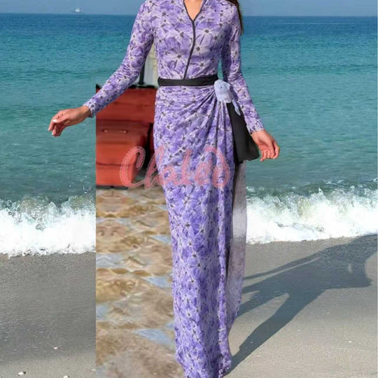 Damen elegantes Strandkleid mit floralem Muster EB