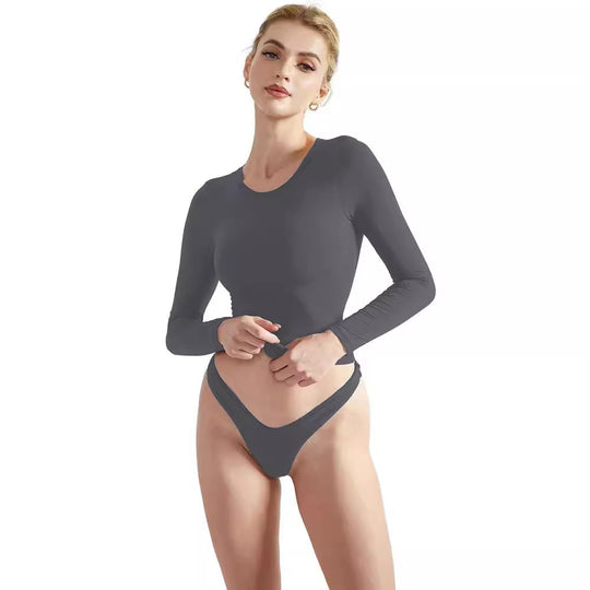 Damen Langarm-Top mit Raffung und figurbetontem Schnitt EB