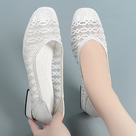 Damen Elegante Ballerinas mit funkelnden Strass-Details und komfortablem Blockabsatz EB