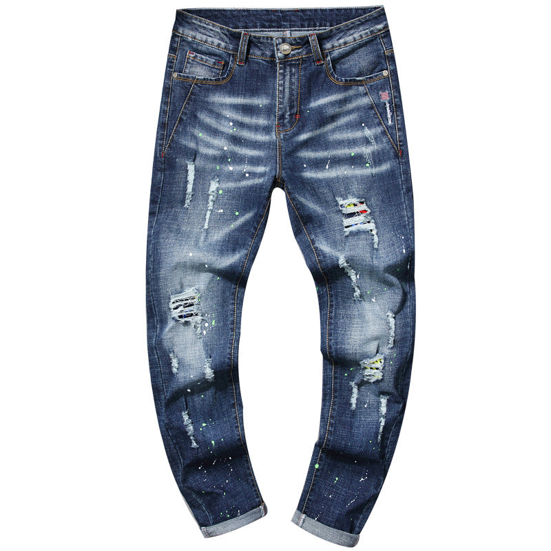 Herren entspannte Jeans im kreativen Farbkleckse-Design EB