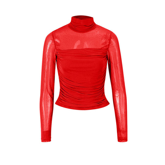 Damen Langarmshirt mit eleganter Raffung und transparentem Design EB