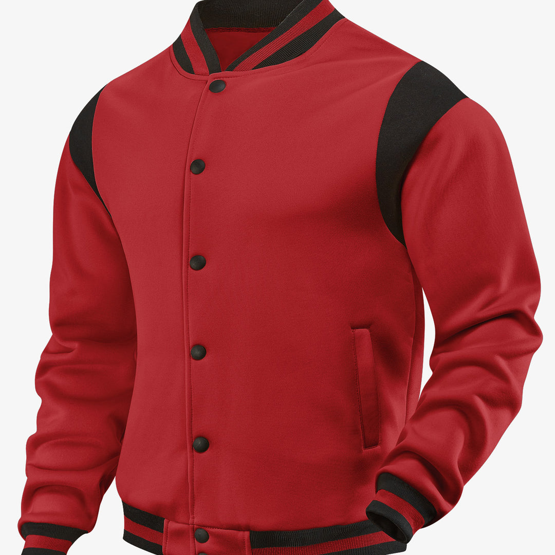 Herren nan legere Baseballjacke in Sweatqualität mit Druckknopfleiste geripptem Kragen und kontrastierendem Schulterbesatz EB