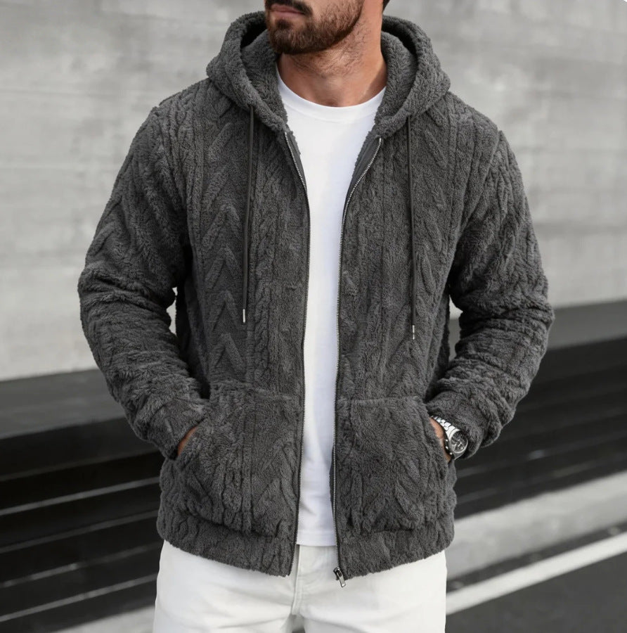 Herren nan kuschelige Kapuzenjacke aus Teddyfleece mit durchgehendem Reißverschluss und Kängurutaschen EB