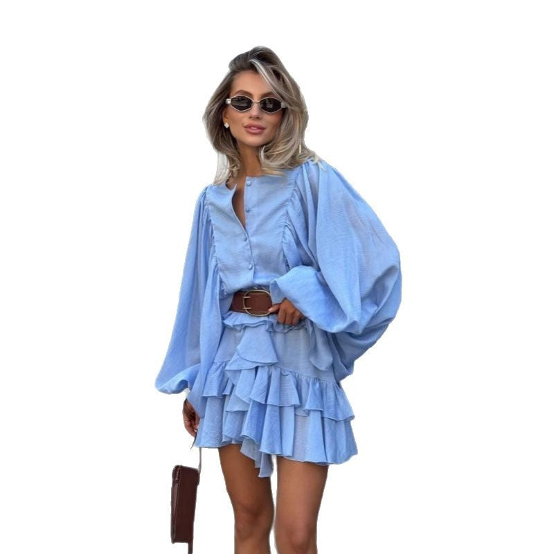 Damen Rüschenkleid mit weiten Ärmeln und modischen Details EB