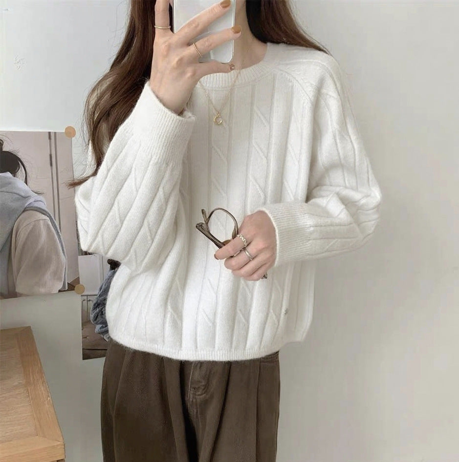 Damen Grob gestrickter Sweater mit Rundhalsausschnitt und lässiger Passform EB