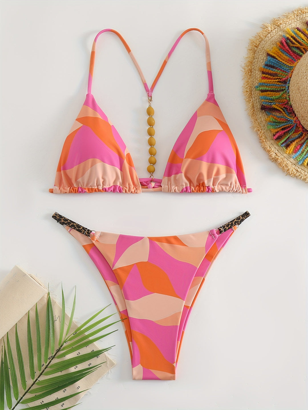 Damen Triangel-Bikini Set mit auffälligen Streifen EB