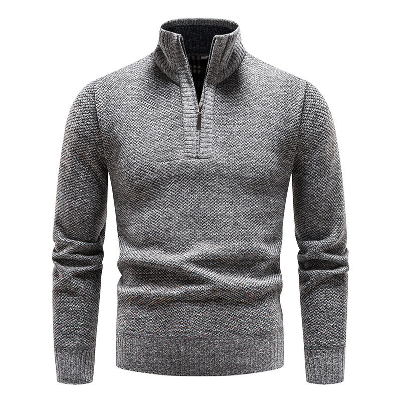 Herren eleganter Strickpullover mit modernem Stehkragen und Reißverschluss EB