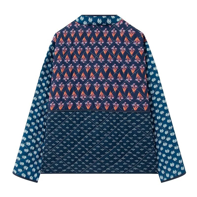 Damen Patchwork Steppjacke mit aufwendigen Mustern und praktischen Taschen EB