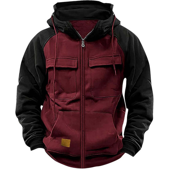 Herren nan Utility-Kapuzenjacke mit Materialmix, Brusttaschen und Reißverschluss EB