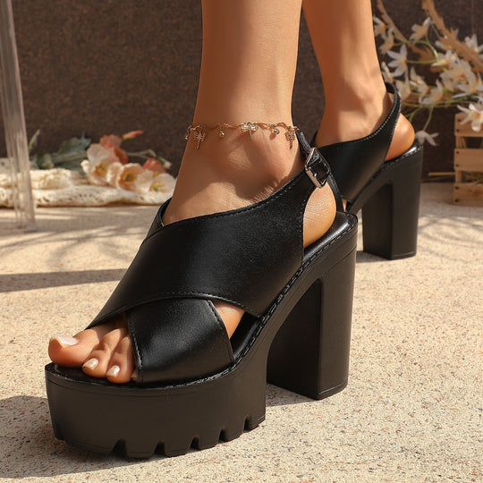 Damen Plateau-Sandaletten mit verstellbarem Riemendesign und robustem Blockabsatz EB
