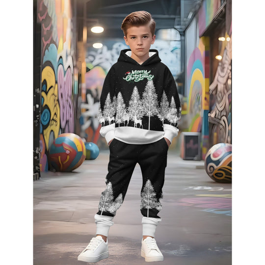 Unisex nan Kinder Jogginganzug mit Kapuzenpullover und detailreichem Auto-Print EB