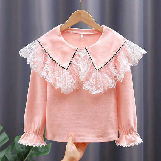 Damen Vintage Langarmshirt mit Spitzenkragen EB