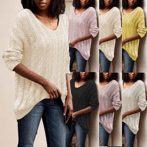 Damen luftiger Strickpullover mit einzigartiger Lochstruktur EB