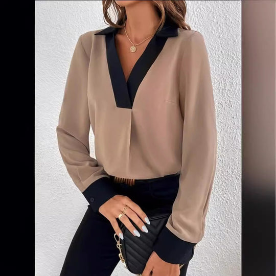 Damen Elegante Bluse mit kontrastierendem Kragen EB