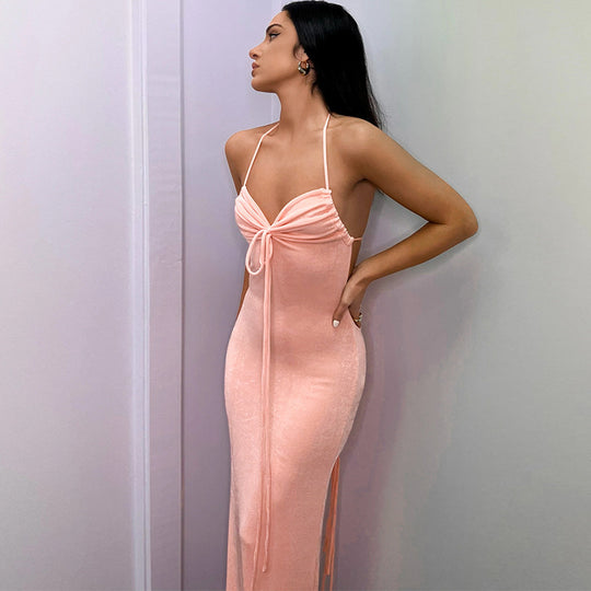 Damen Elegantes Maxikleid mit verstellbaren Spaghetti-Trägern und raffiniertem Kordelzug EB