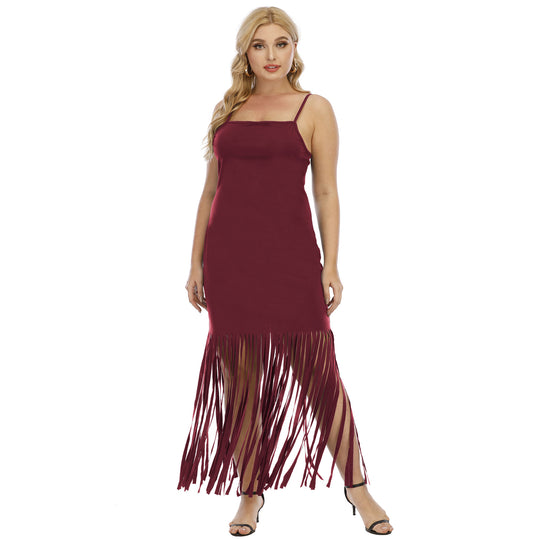 Damen Maxikleid mit fransigem Design EB