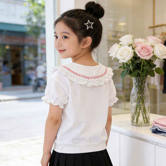 Mädchen Bluse mit Rüschendetails und dekorativem Kragen EB