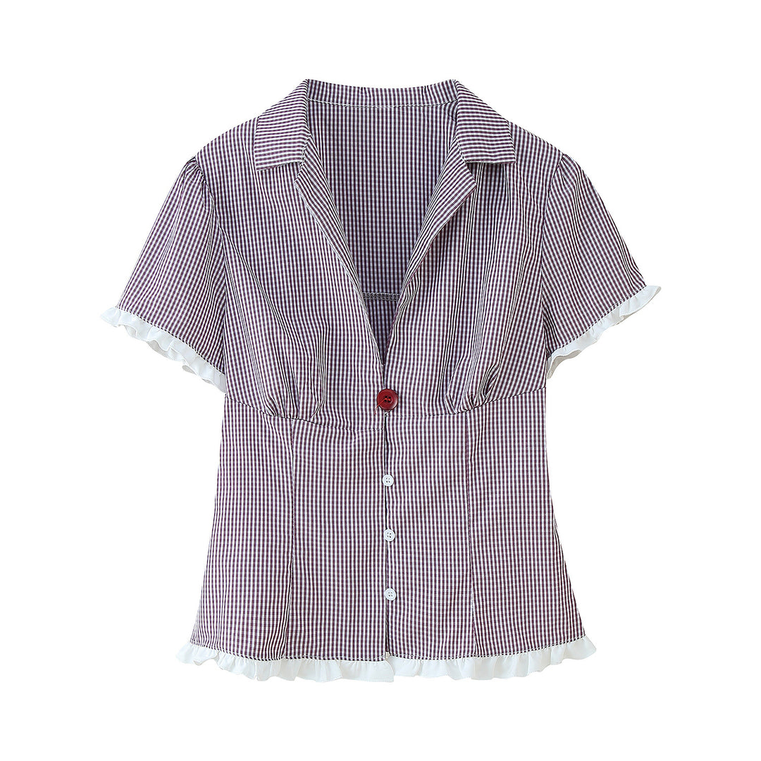 Damen Pyjama-Set mit Rüschendetails und knöpfbarem Oberteil EB