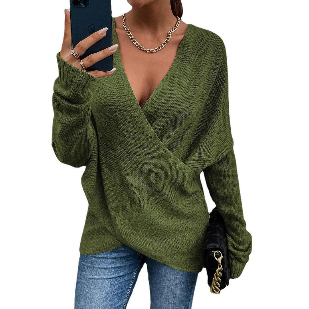 Damen Oversize Strickpullover mit V-Ausschnitt und lässigem Look EB