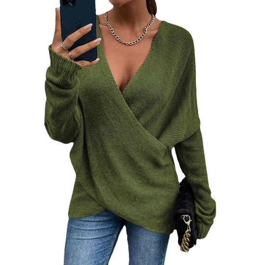 Damen Oversize Strickpullover mit V-Ausschnitt und lässigem Look EB