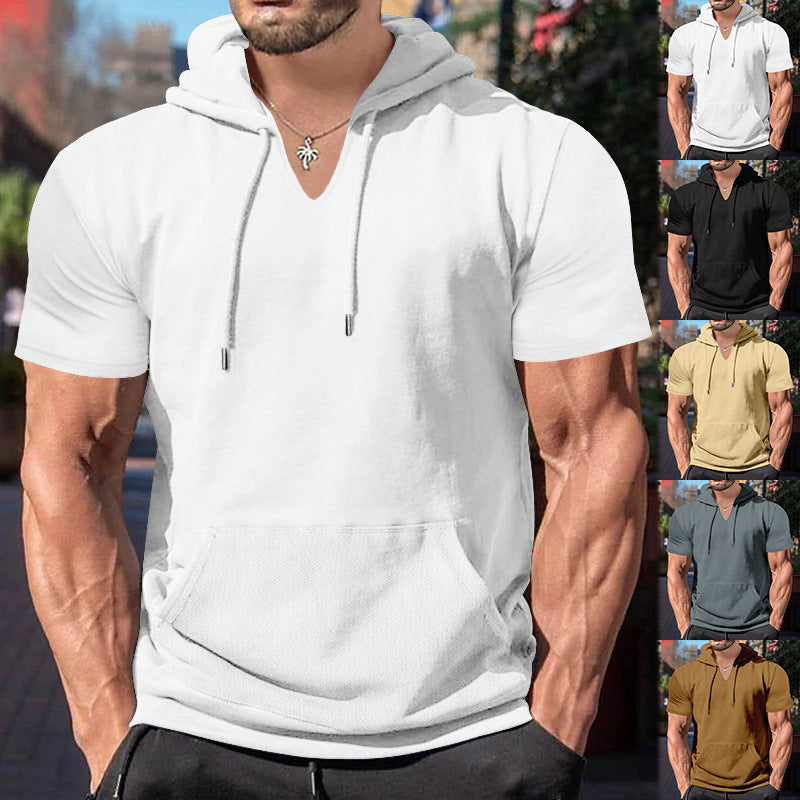 Herren lässiges Kapuzenshirt mit V-Ausschnitt und praktischer Bauchtasche EB