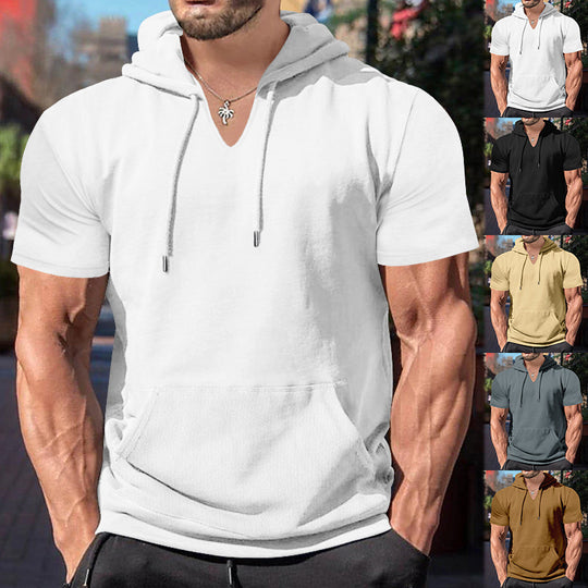 Herren lässiges Kapuzenshirt mit V-Ausschnitt und praktischer Bauchtasche EB