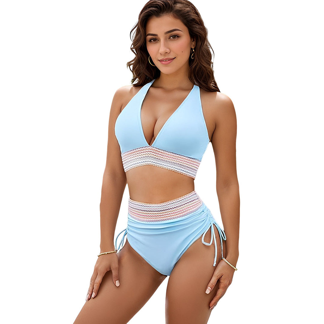 Damen Hochgeschnittener Bikini mit breitem elastischem Bund und dekorativen Zierdetails EB