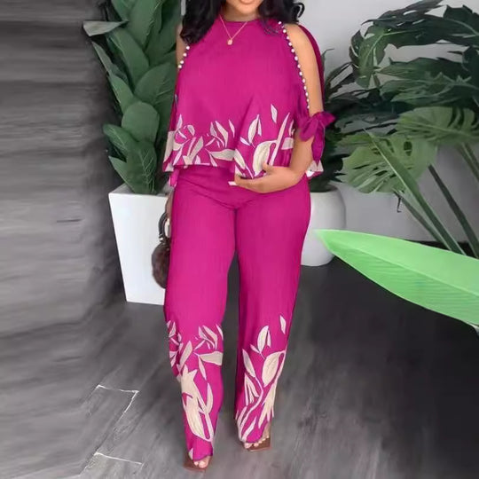 Damen Elegant gestaltetes Sommeroutfit mit floralem Design und Schulterfreiem Oberteil EB