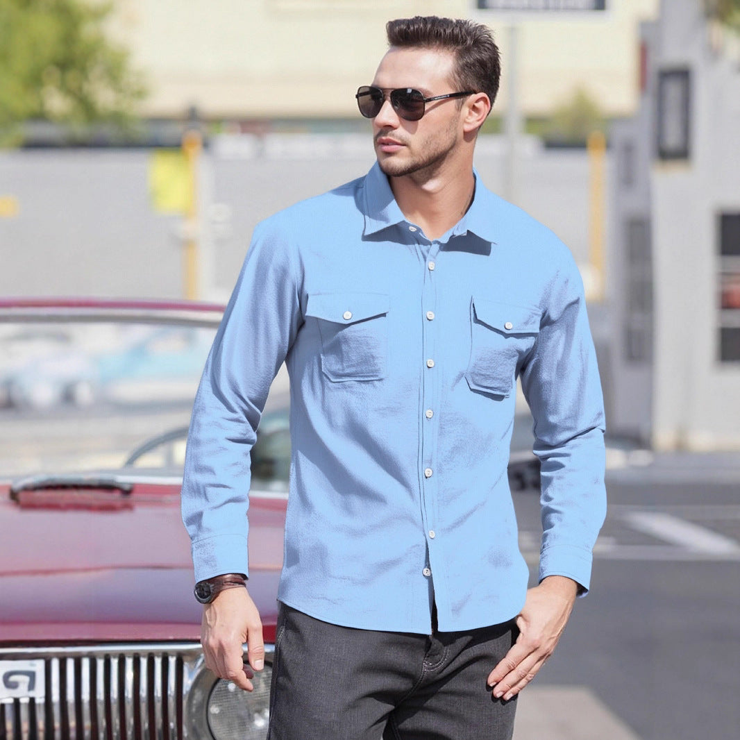 Herren Lässiges Langarmhemd mit praktischen Brusttaschen und modernem Schnitt EB