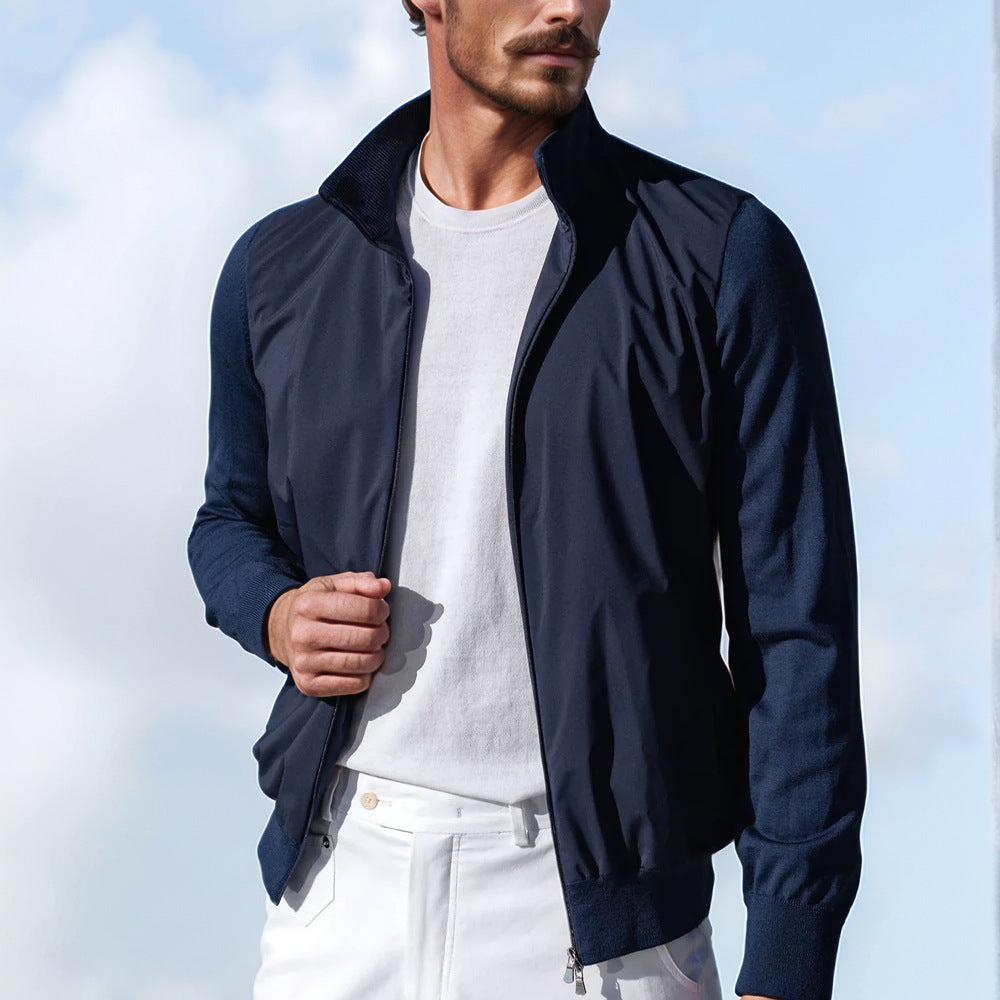 Herren stylische Freizeitjacke mit hohem Kragen und praktischen Taschen EB