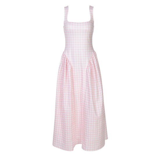 Damen Sommerliches Maxikleid mit Karo-Design und seitlichen Raffungselementen EB