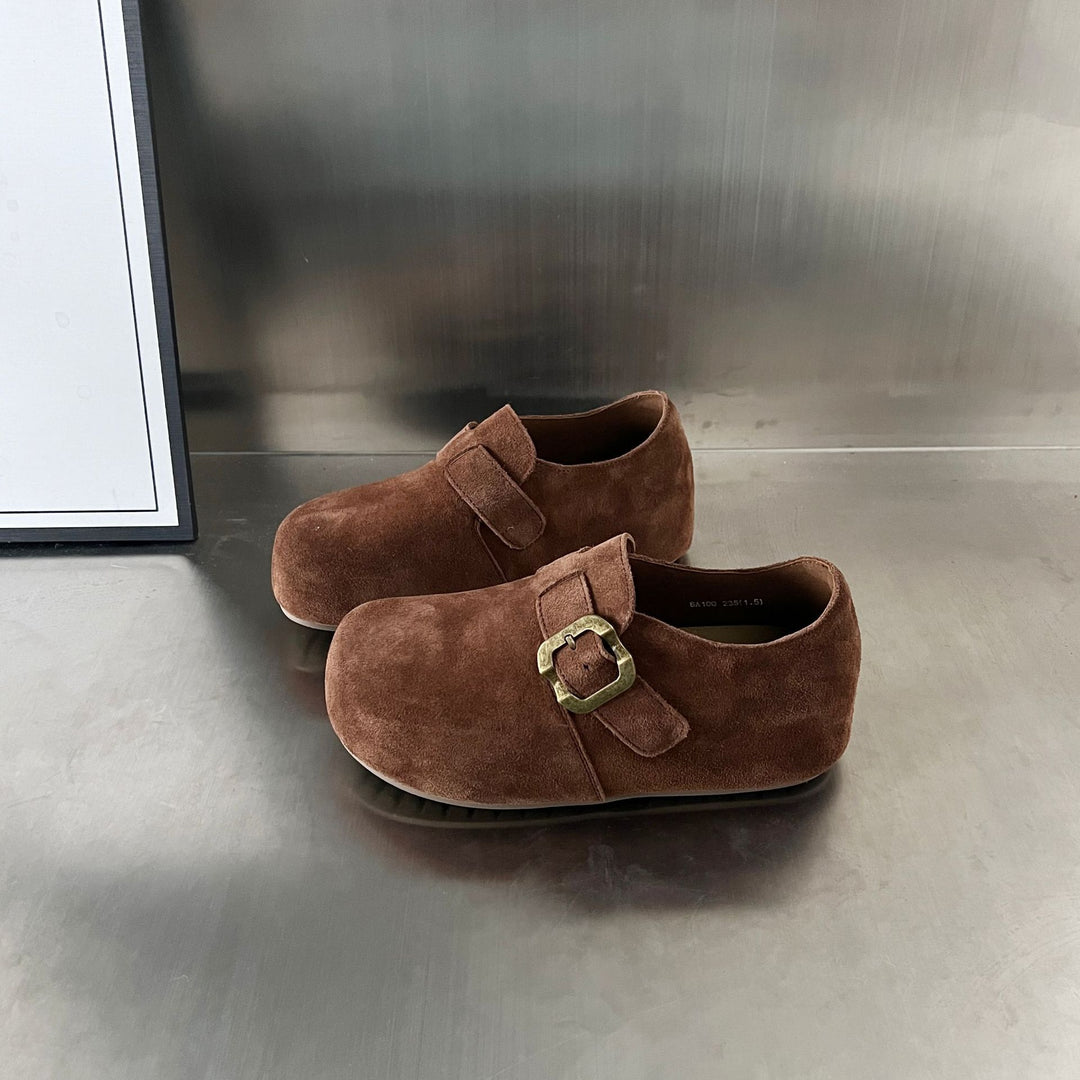 Damen Komfortable Wildleder-Clogs mit modischem Schnallenverschluss EB
