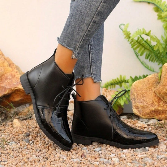 Damen modische stiefeletten mit glänzenden Akzenten und Schnürung EB